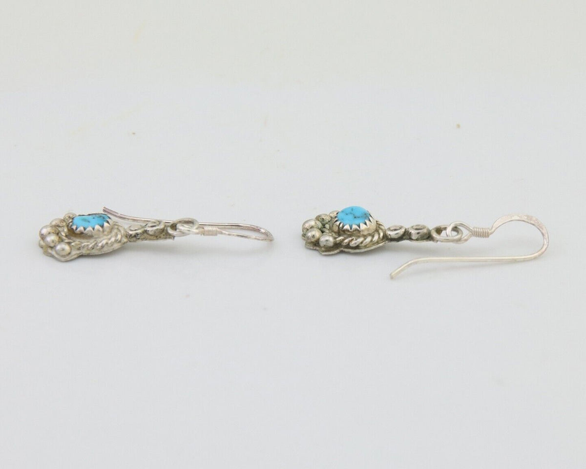 Navajo Earrings 925 Silver Blue Turquoise Artist Signed DB C.80's