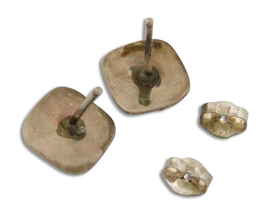 Navajo Hand Stamped Earrings 925 Silver Blue Turquoise Native Artist C.80's