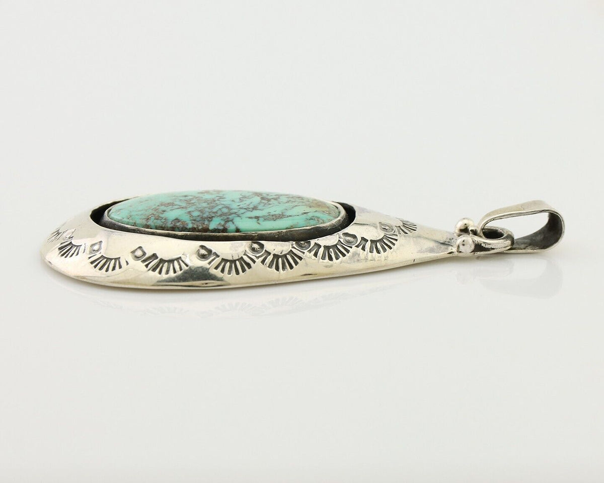 Navajo Pendant 925 Silver Blue Turquoise Artist Signed MC C.80's