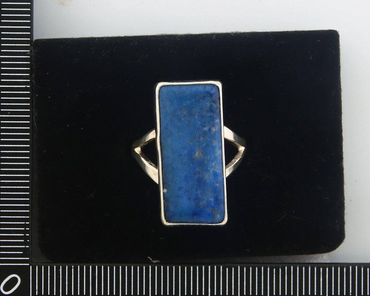 Navajo Ring 925 Sterling Lapis Handmade Native Artist C.80's Size 6.0
