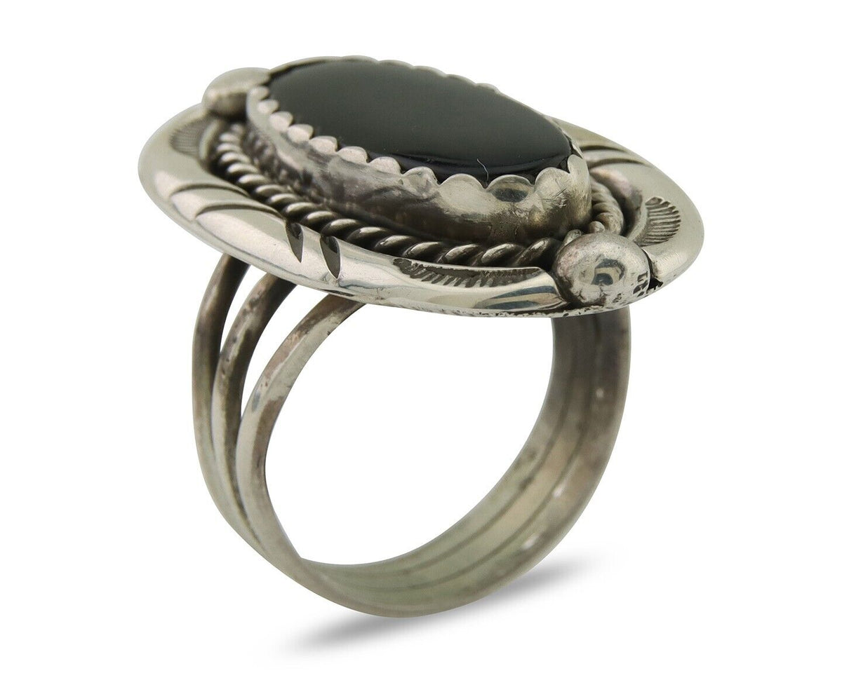 Navajo Ring 925 Silver Black Onyx Artist Signed V & N Edsitty C.80's