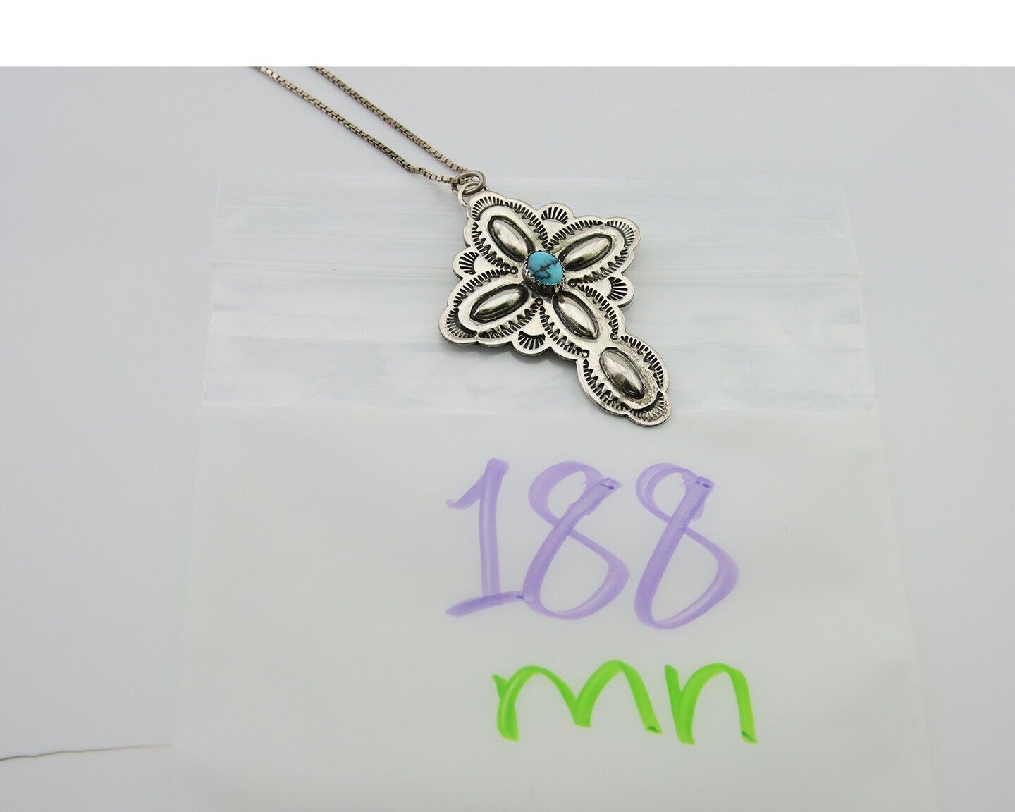 Navajo Cross Hand Stamped Necklace 925 Silver Turquoise Artist JRS C.80's
