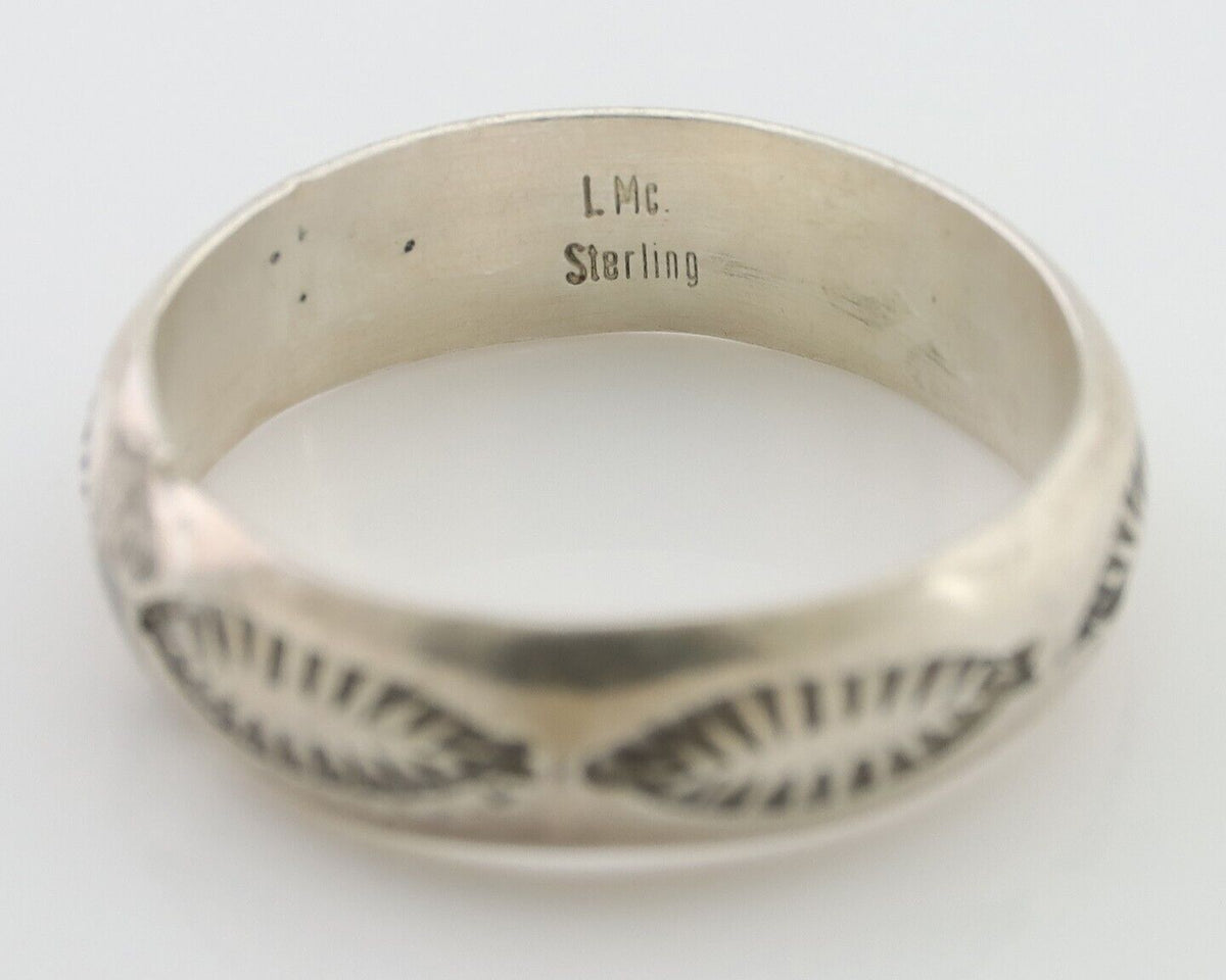 Navajo Hand Stamped Band 925 Silver 6.0 mm Signed Larry Chavez Size 10.25 C.80's