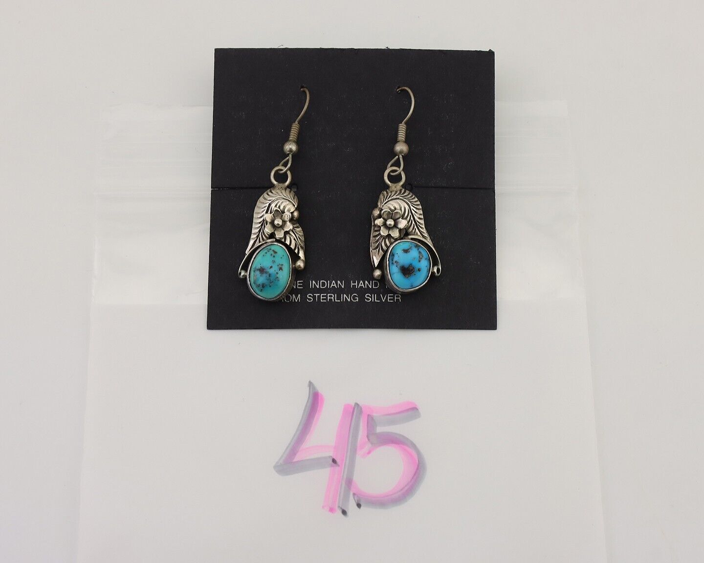 Navajo Handmade Earrings 925 Silver Natural Turquoise Native Artist C.80's