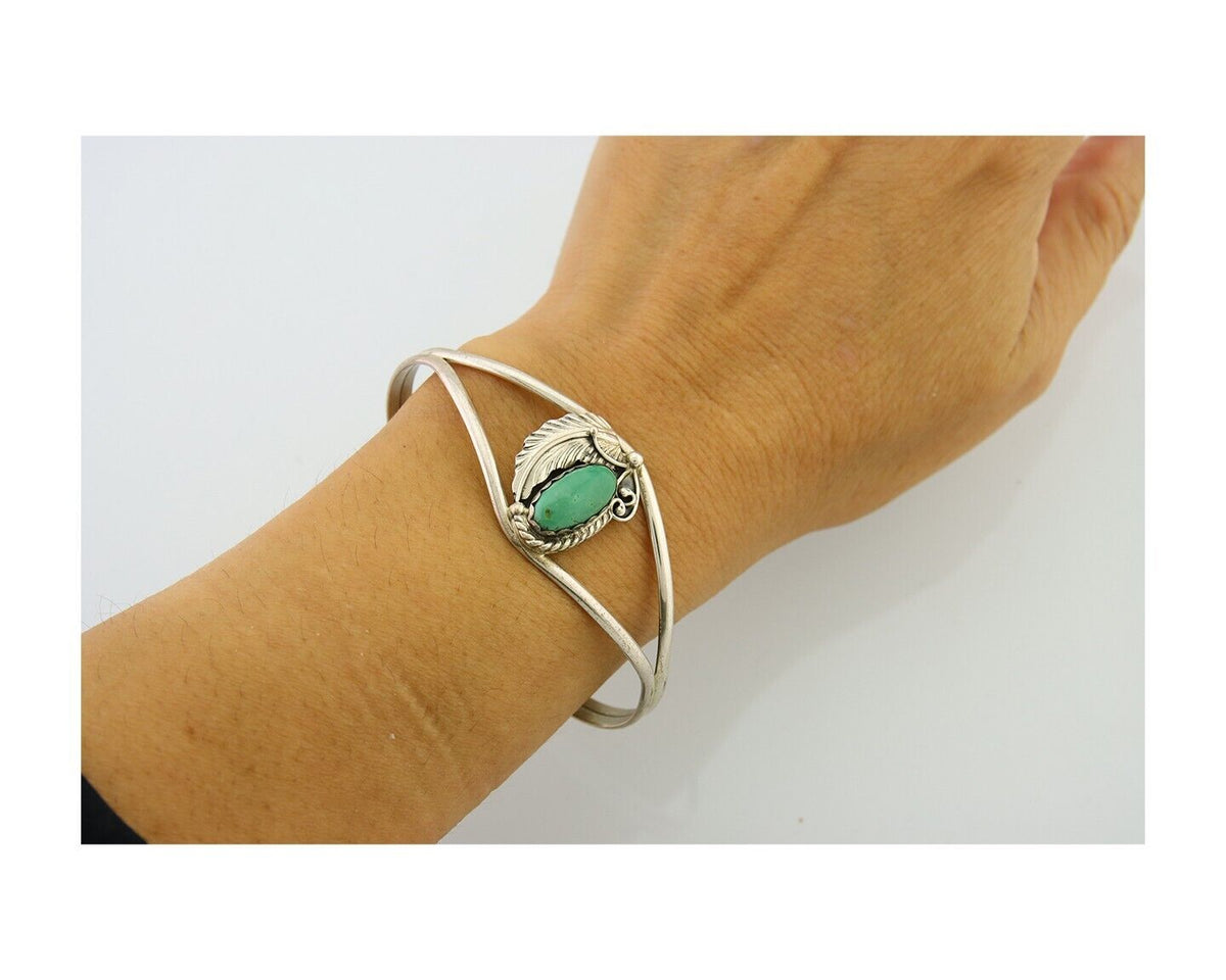 Navajo Bracelet 925 Silver Turquoise Cuff Artist Signed BB C.80's