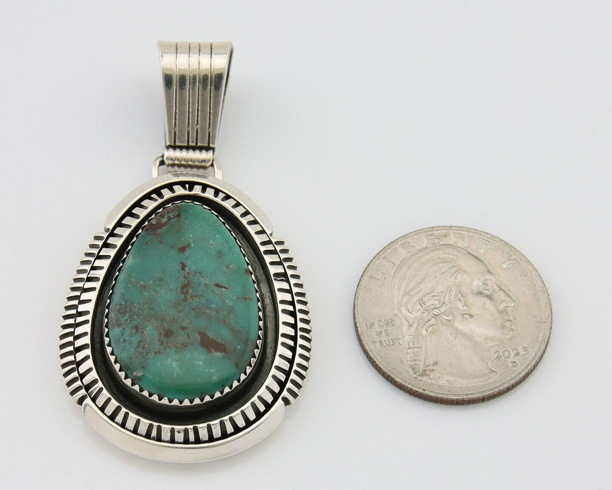 Navajo Pendant 925 Silver Natural Turquoise Artist Signed Lidia Begay C.80's