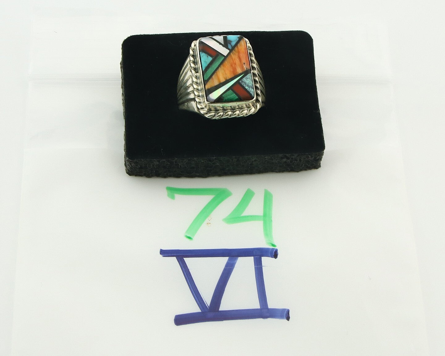 Vintage Navajo Ring 925 Sterling Natural Gemstone Signed C Montoya Size 10