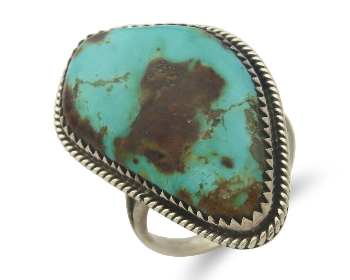 Navajo Ring 925 Sterling Turquoise Handmade Native Artist C.80's Size 7.0