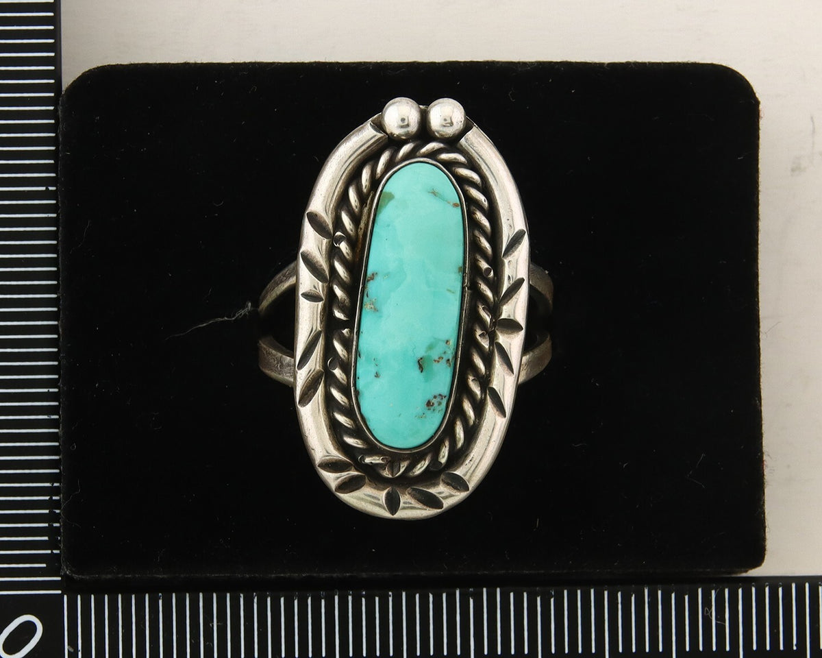 Navajo Ring 925 Sterling Natural Mined Turquoise Handmade C.80's Size 9.5