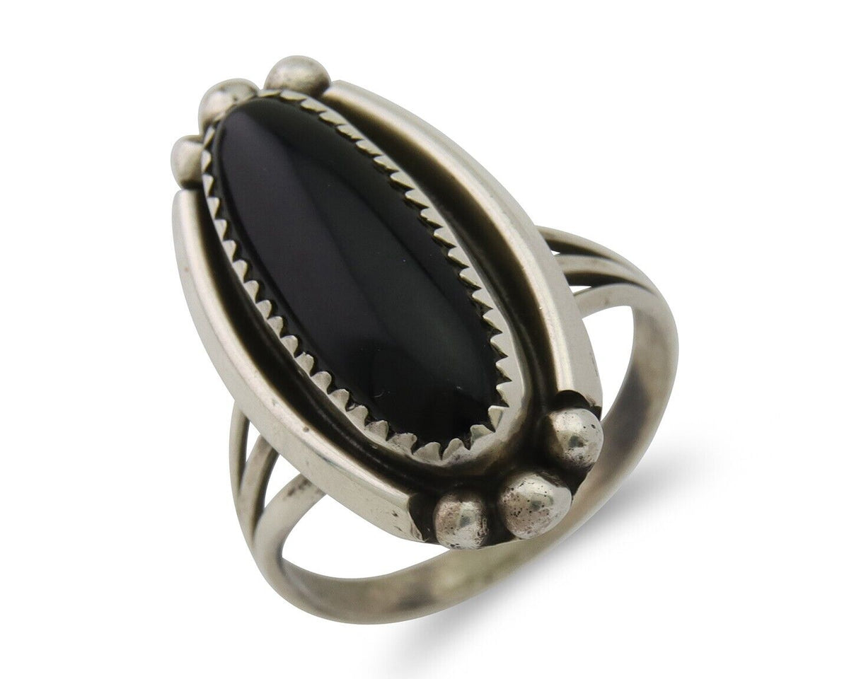 Navajo Handmade Ring 925 Silver Black Onyx Artist Signed SC C.80's