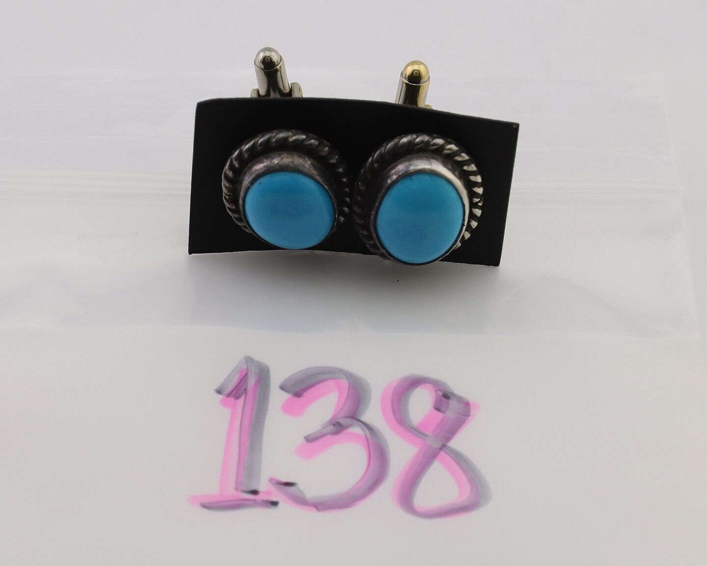 Navajo Cufflinks 925 Silver Native American Natural Turquoise C.80's