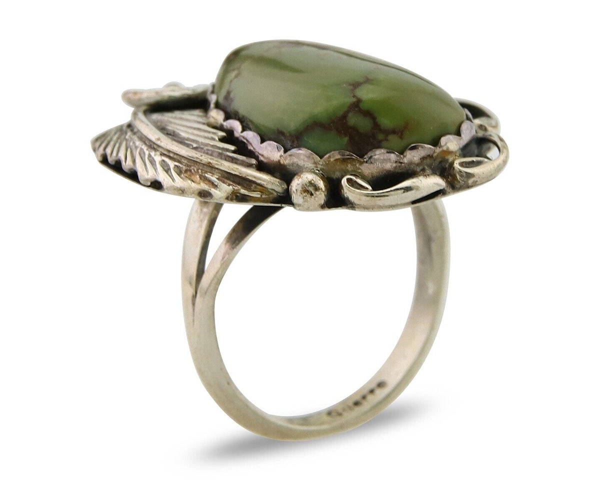 Navajo Ring .925 Sterling Green Turquoise Artist Signed Guerro C.80's