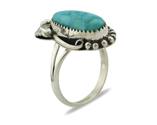 Navajo Ring .925 Silver Natural Mined Neveda Turquoise Artist Signed SN C.80's