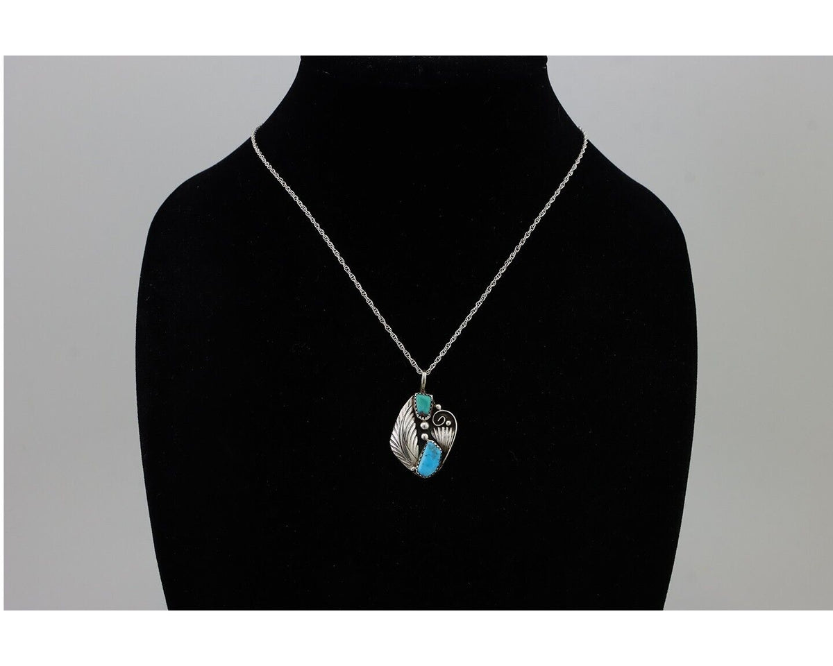 Navajo Turquoise Handmade Necklace 925 Silver Artist Signed PM C.80s