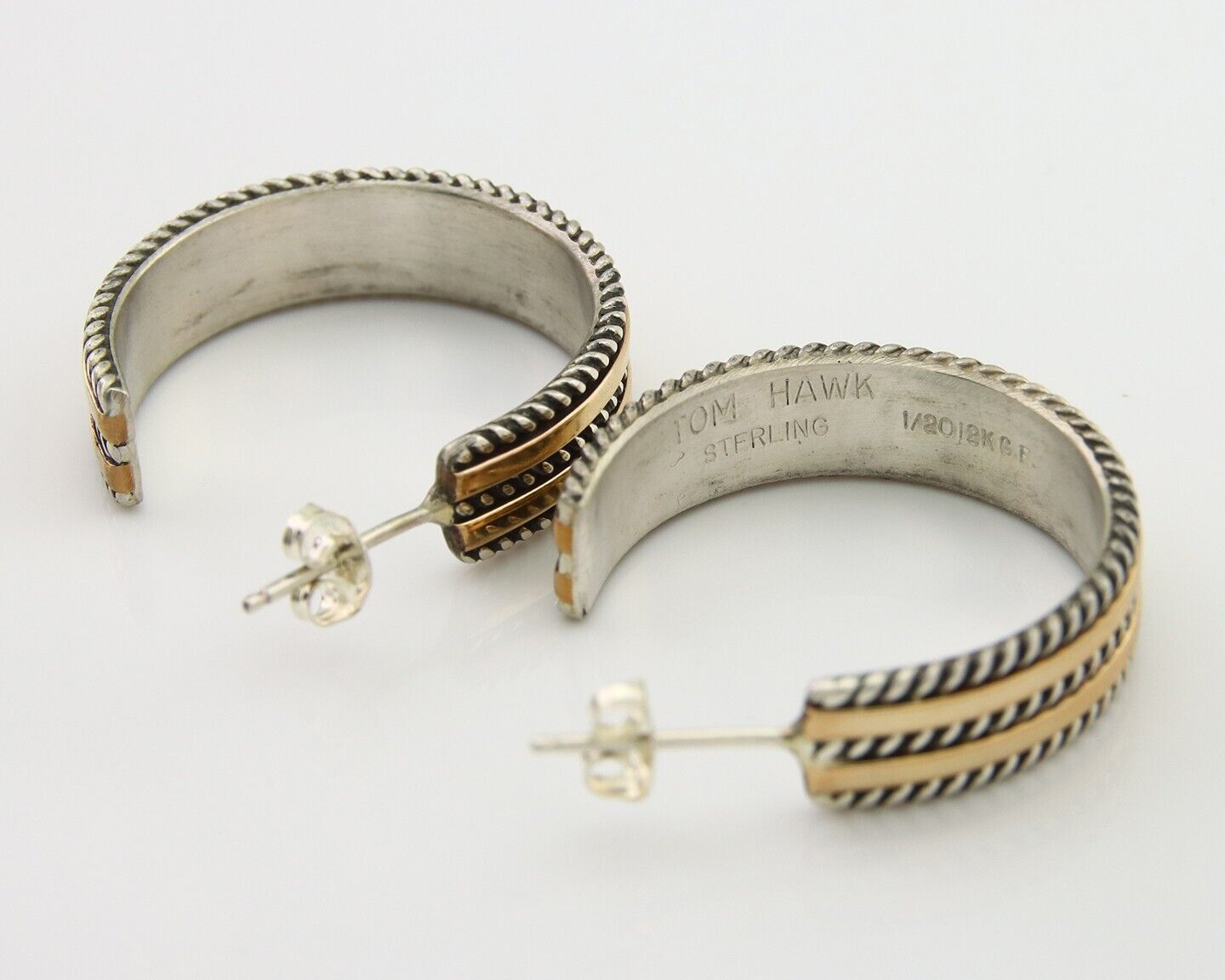 Navajo Earrings 925 Silver & Gold Handmade Artist Signed Tom Hawk C.80's