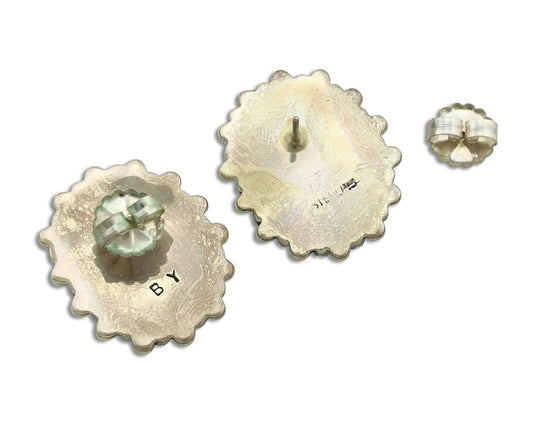 Navajo Earrings 925 Silver Sleeping Beauty Turquoise Signed B Yazzie C.80's