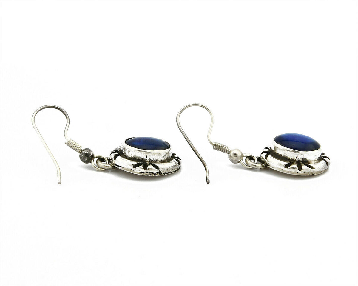 Navajo Hand Stamped Natural Mined Shell .925 SOLID Silver Dangle Earrings