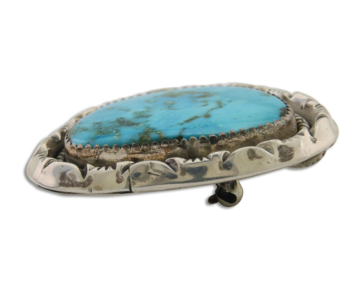 Navajo Pin 925 Silver Natural Blue Turquoise Artist Signed Hyson Craig C.80's