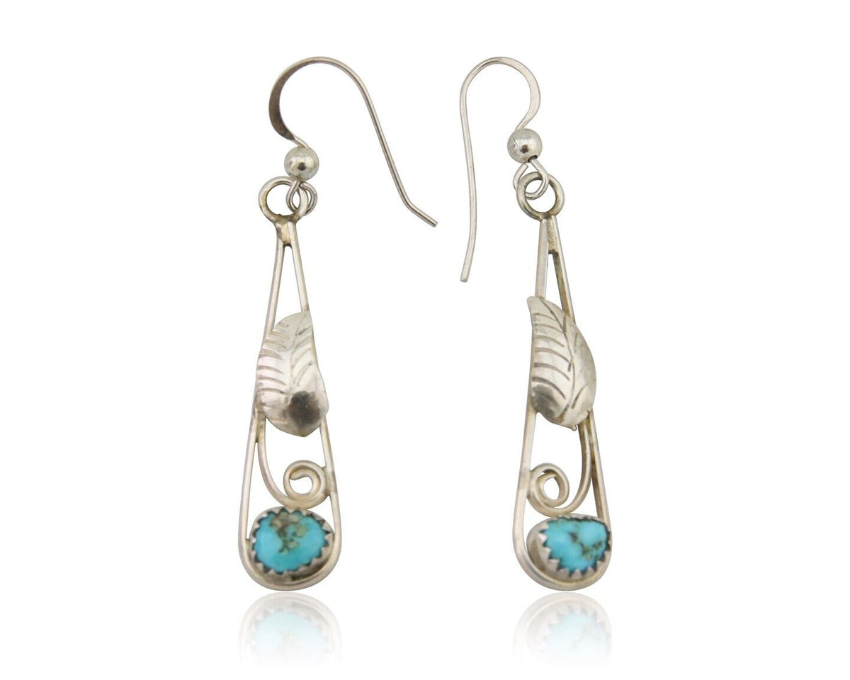 Navajo Dangle Earrings 925 Silver Natural Blue Turquoise Artist Signed JB C.80's