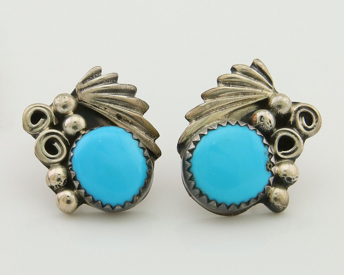 Navajo Dangle Earrings 925 Silver Natural Turquoise Native American Artist C80s