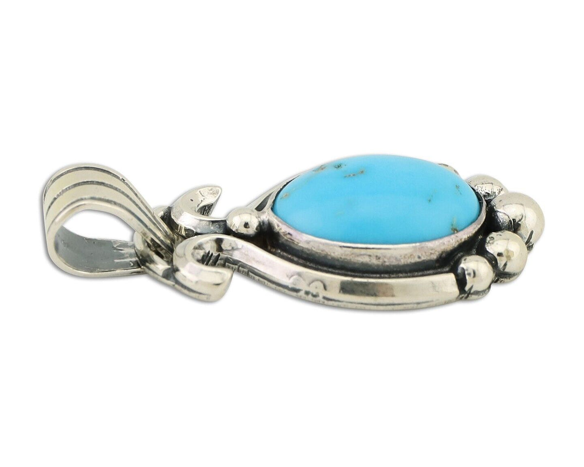 Navajo Pendant 925 Silver Natural Turquoise Artist Signed RB C.80's