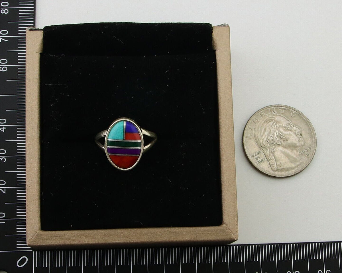 Navajo Ring 925 Sterling Silver Natural Gemstones Artist Signed Sunrise C.80's