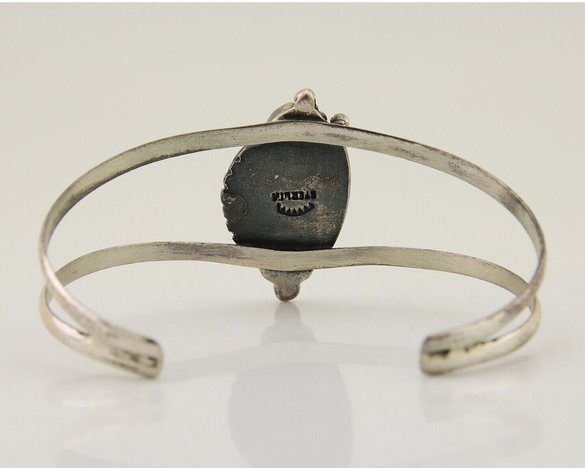 Navajo Hand Stamped Cuff Bracelet Turquoise 925 Silver Signed Sunrise C.80's