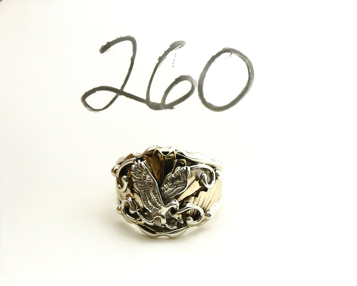 Navajo Eagle Ring .925 SOLID Silver & 12k GF Handmade Signed Artist S Circa 1980