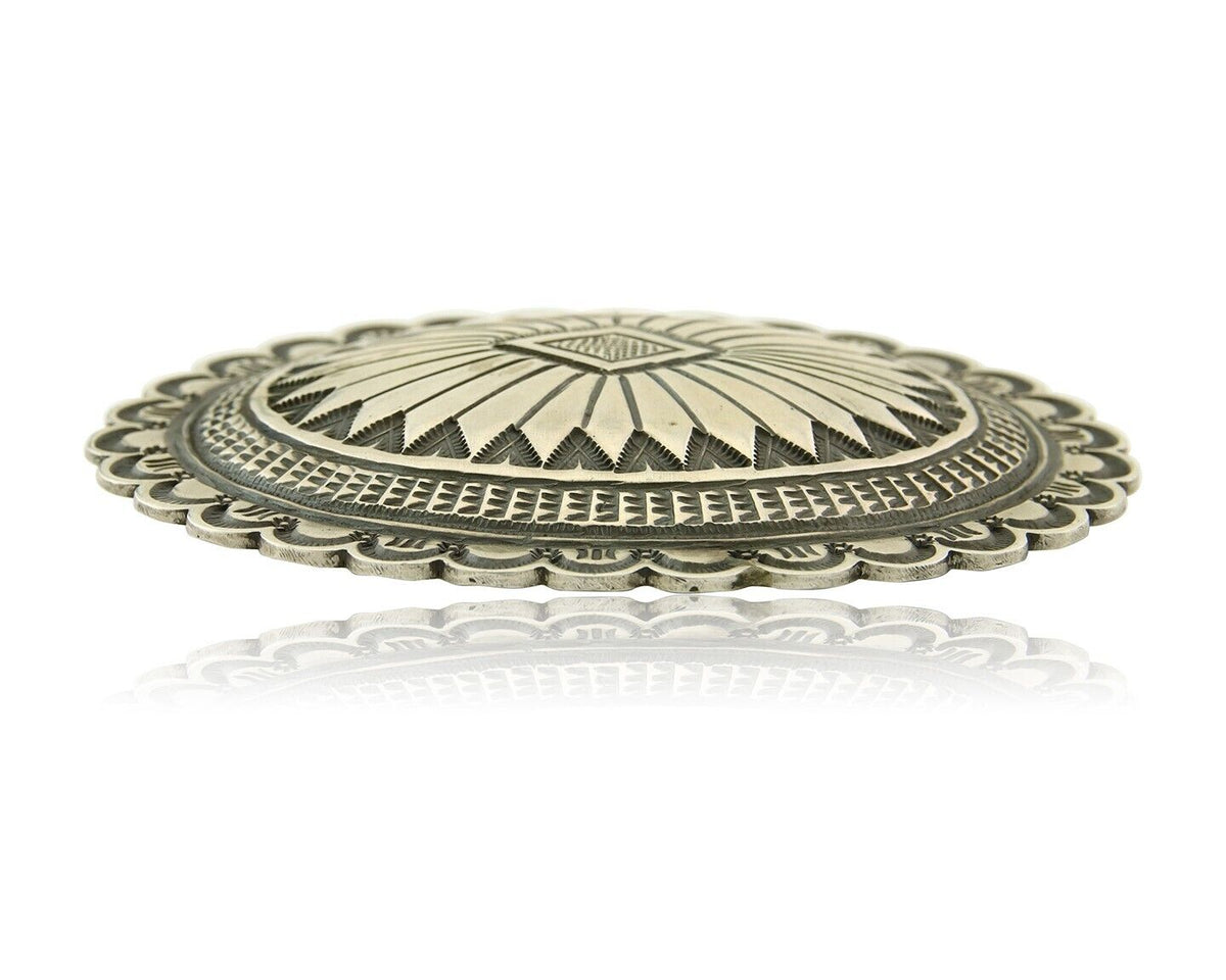 Navajo Belt Buckle 925 Sterling Silver Artist Signed Nelson Burbank C.80's