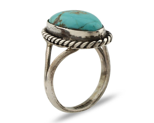 Navajo Ring 925 Silver Kingman Turquoise Native American Artist C.80's