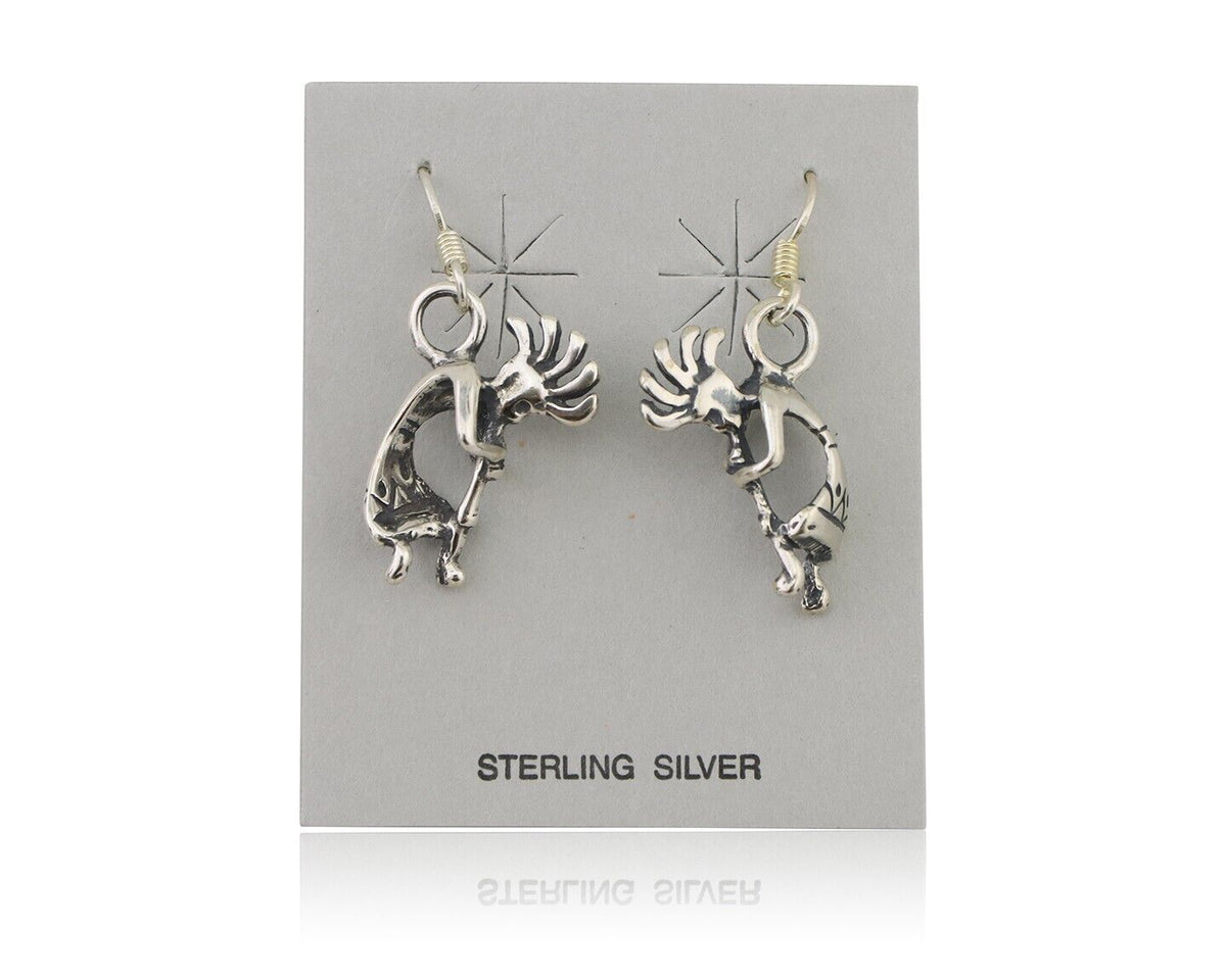 Navajo Kokopelli Dangle Earrings 925 Silver Native American Artist C.80's