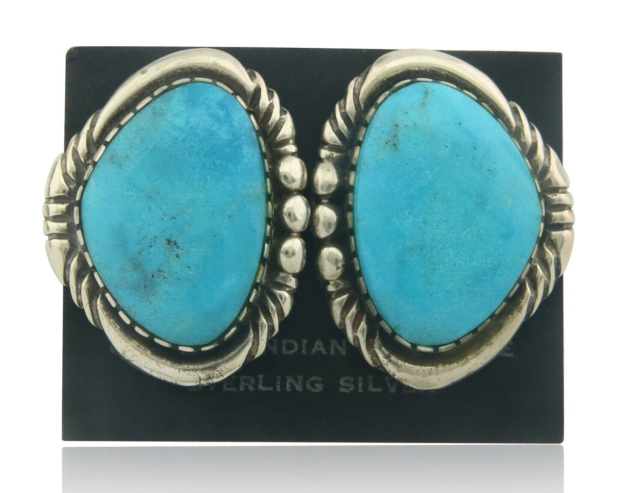 Navajo Earrings 925 Silver Natural Turquoise Artist Signed E Jackson C.80's