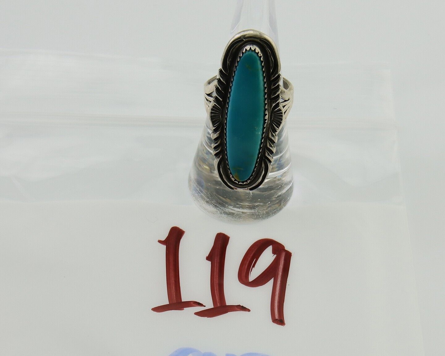 Navajo Hand Stamped Ring 925 Silver Turquoise Native Artist Begay C.80's
