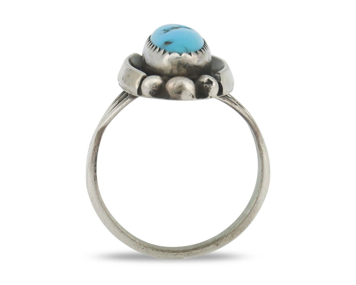 Navajo Ring .925 Silver Sleeping Beauty Turquoise Signed SkyStone Creations C80s