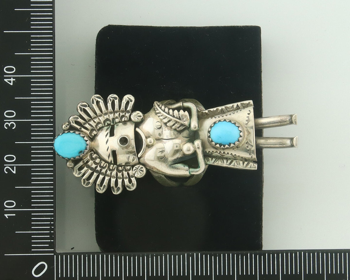 Vintage Navajo Kachina Ring 925 Sterling Turquoise Signed Gomez Size 8.0
