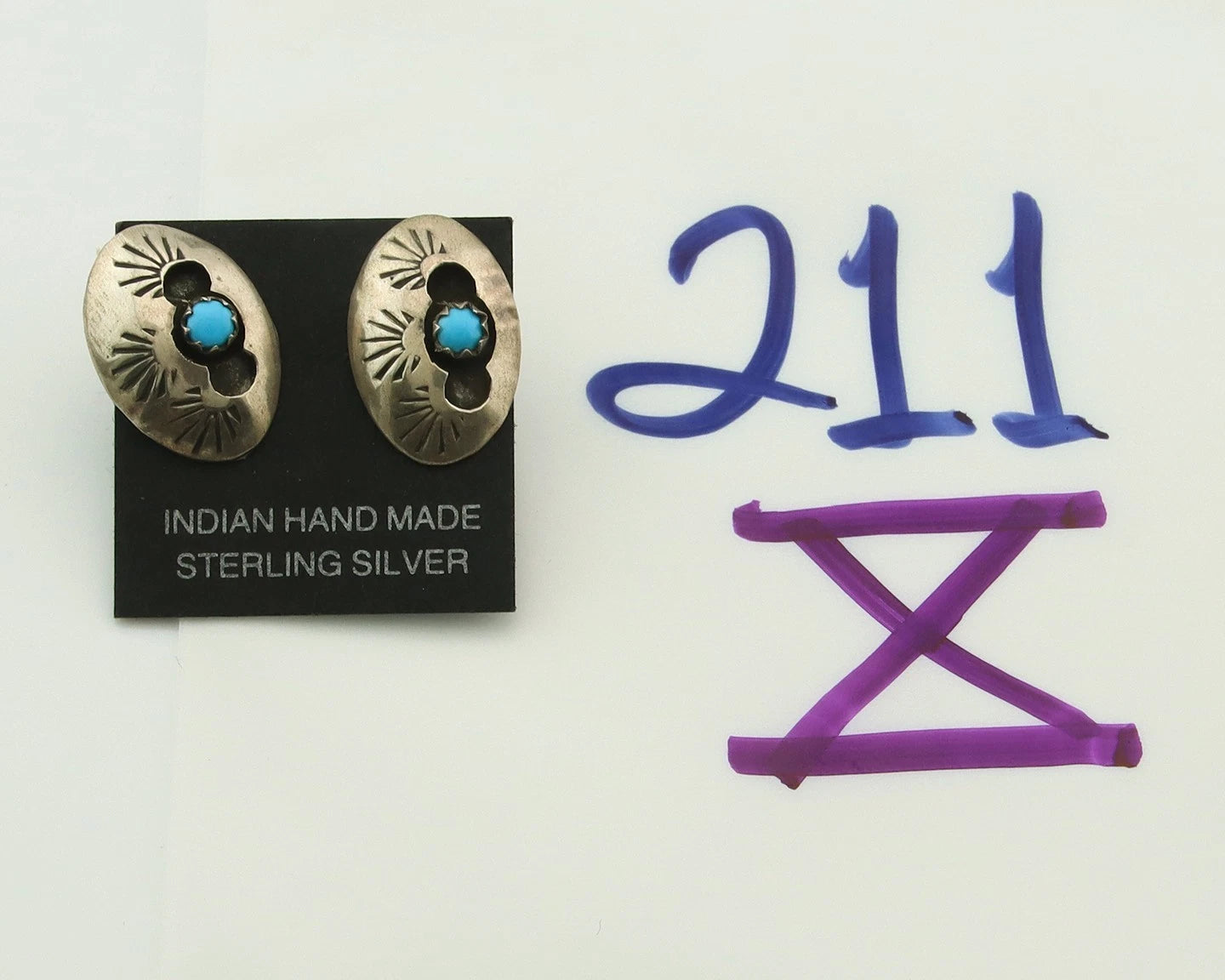 Navajo Concho Earrings Sterling Silver Handmande Vintage Hand Stamped Native Art