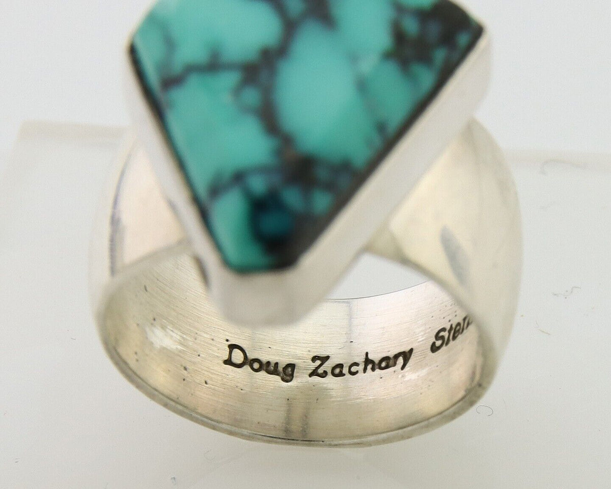 Navajo Ring .925 Sterling Blue Turquoise Artist Signed Doug Zachary C.80's