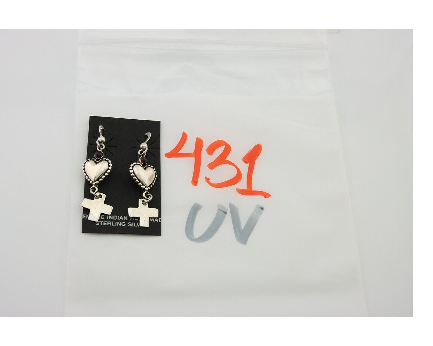 Navajo Earrings 925 Silver Heart Cross Amethyst Native American Artist C.80's