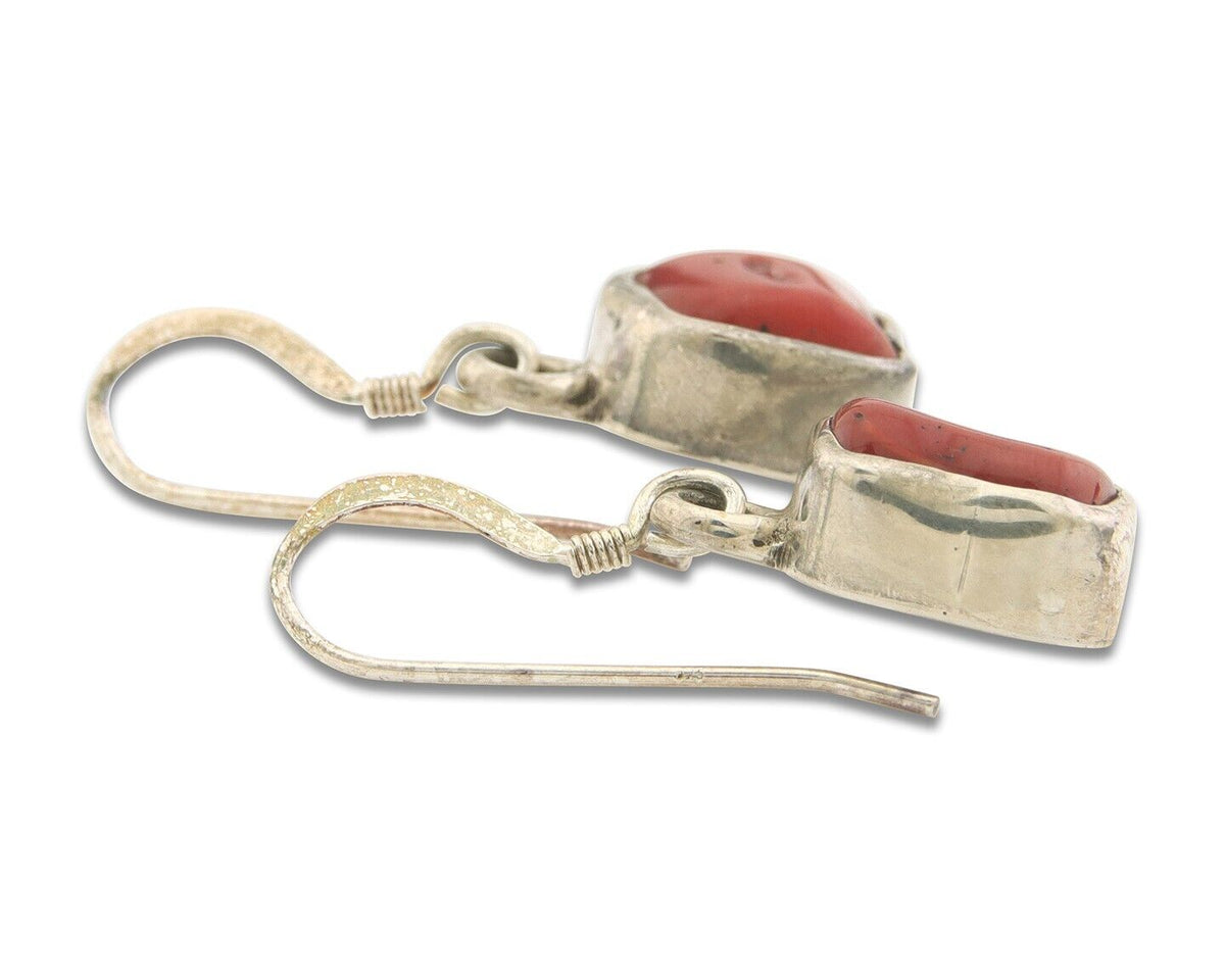 Navajo Earrings 925 Silver Natural Coral Native American Artist C.80's