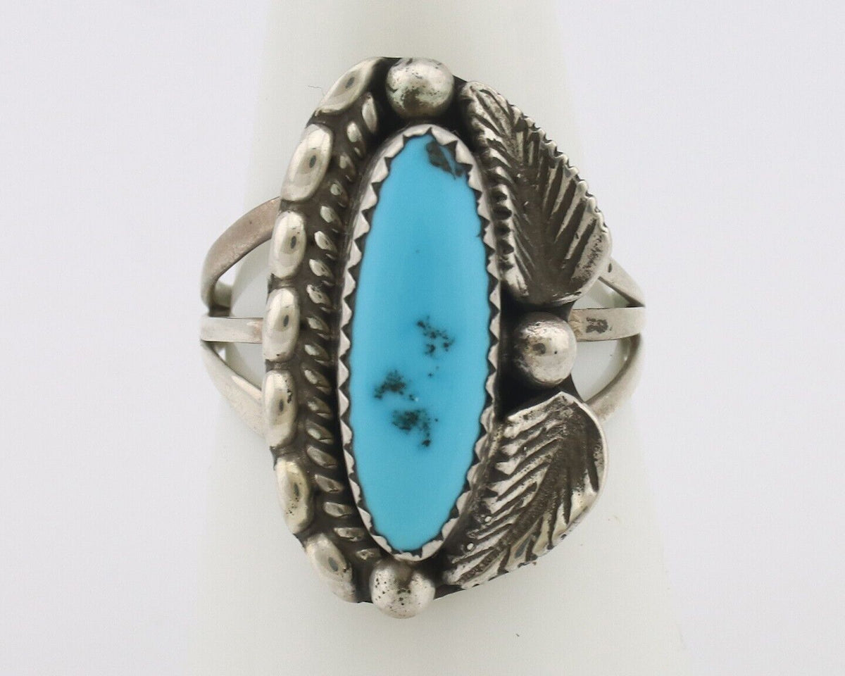 Navajo Ring .925 Silver Sleeping Beauty Turquoise Signed SkyStone Creations C80s