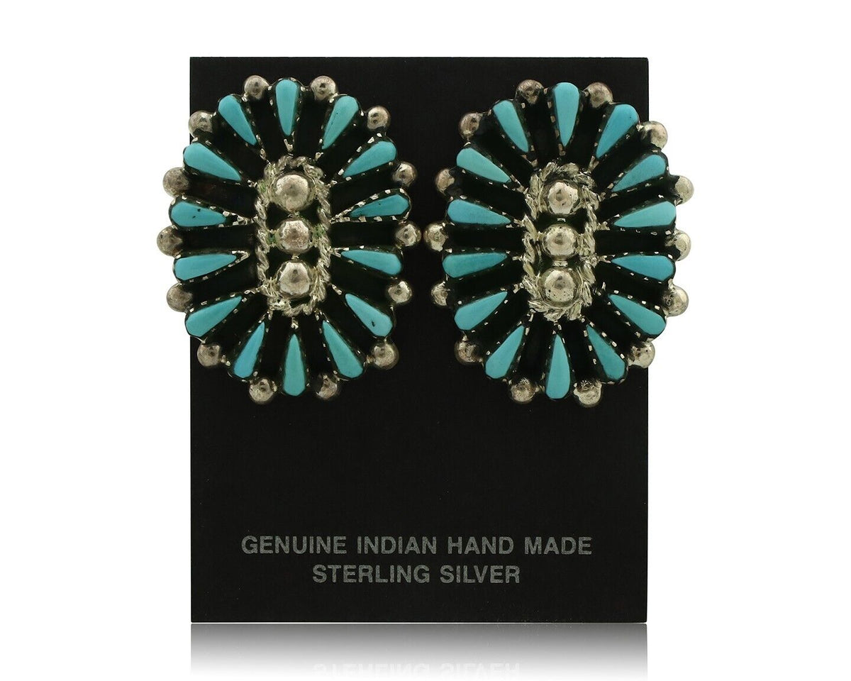 Navajo Earrings 925 Silver Sleeping Beauty Turquoise Signed B Yazzie C.80's