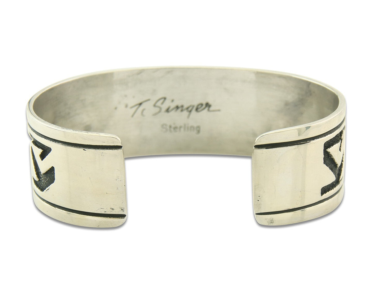 Navajo Bracelet 925 Silver Artist Signed Thomas Singer Cuff C.80's