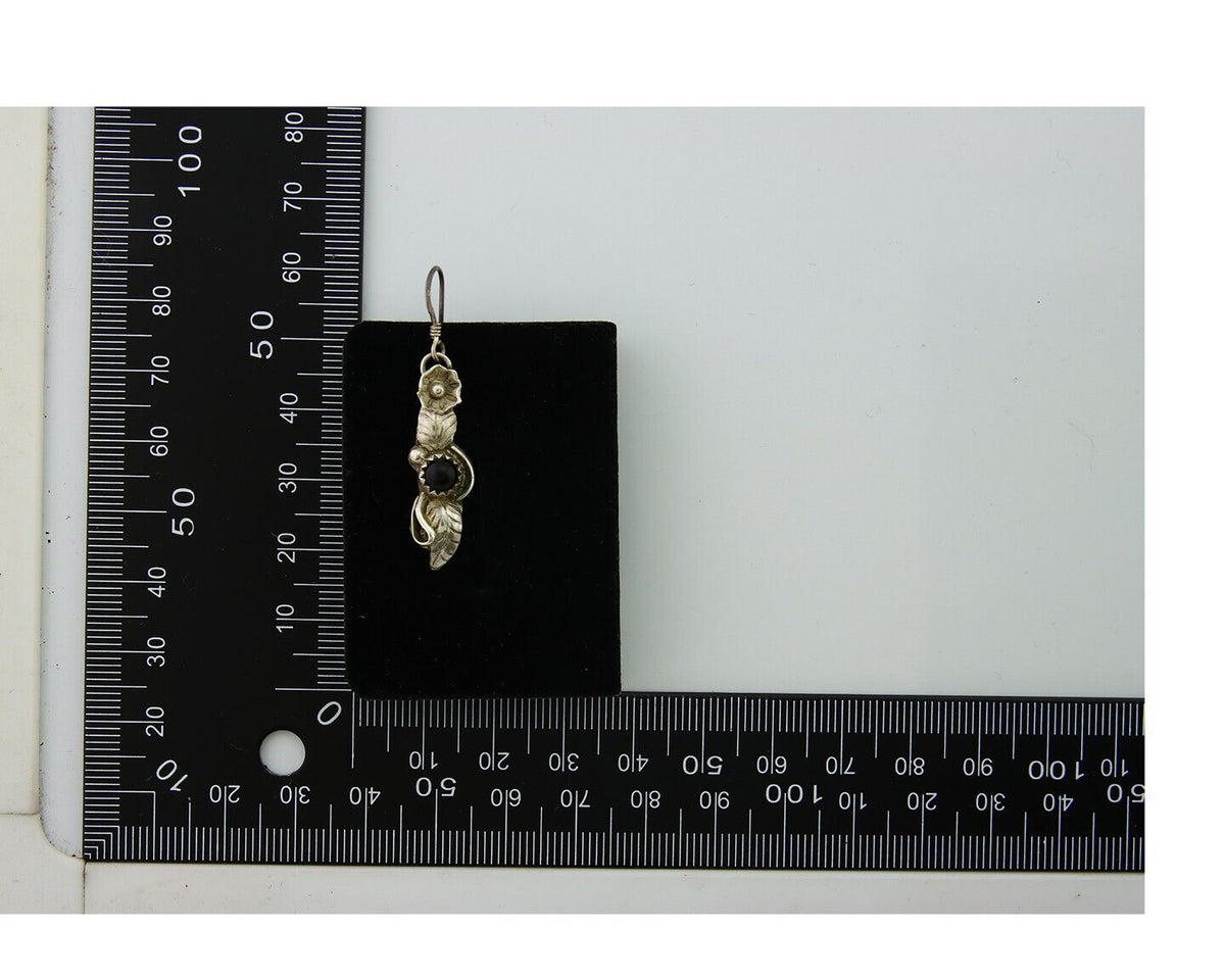 Navajo Earrings 925 Silver Handmade Natural Onyx Signed DB C.80's