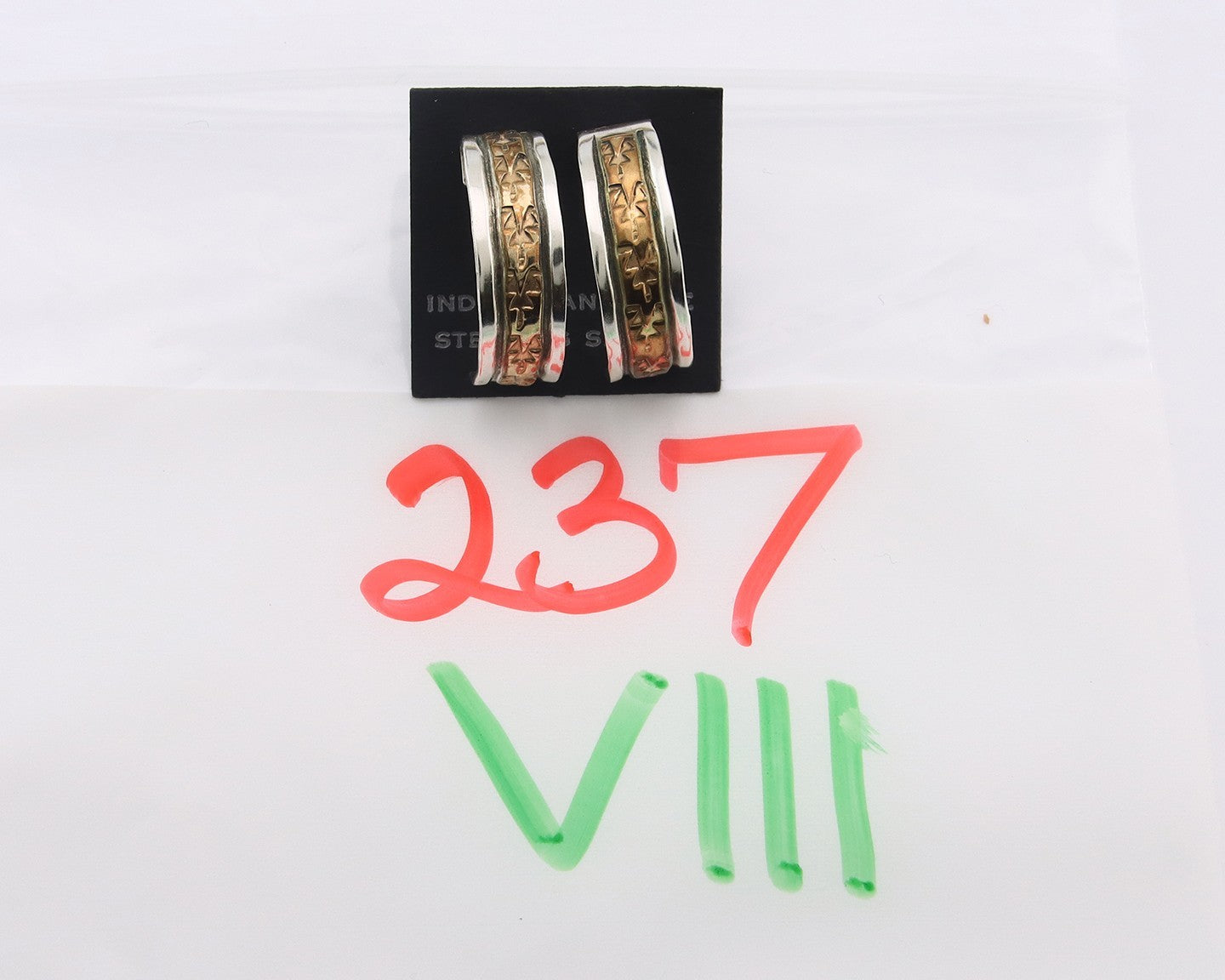 Navajo Earrings Sterling Silver & Gold Vintage Handmade Signed E