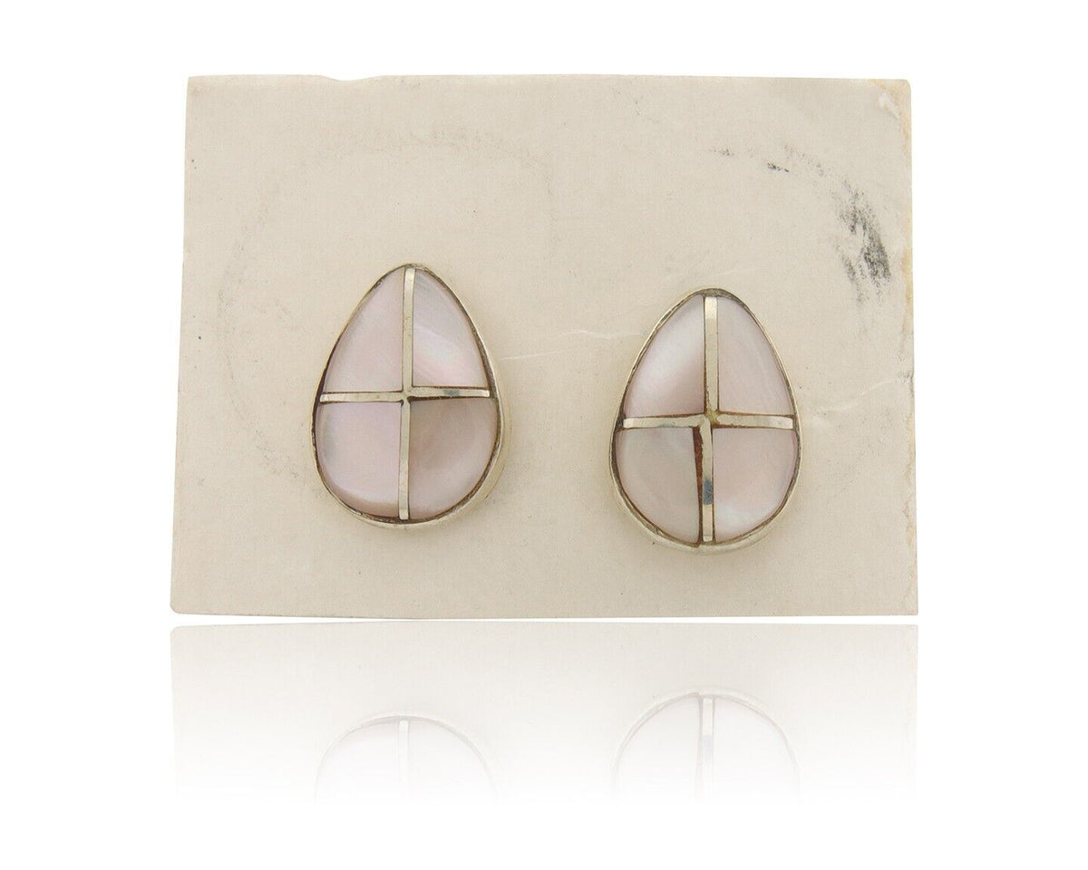 Navajo Earrings 925 Silver Pink Mussel Native American Artist C.80's
