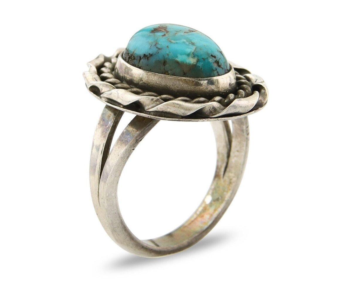 Navajo Ring 925 Sterling Natural Mined Arizona Turquoise C.80's Size 5.75
