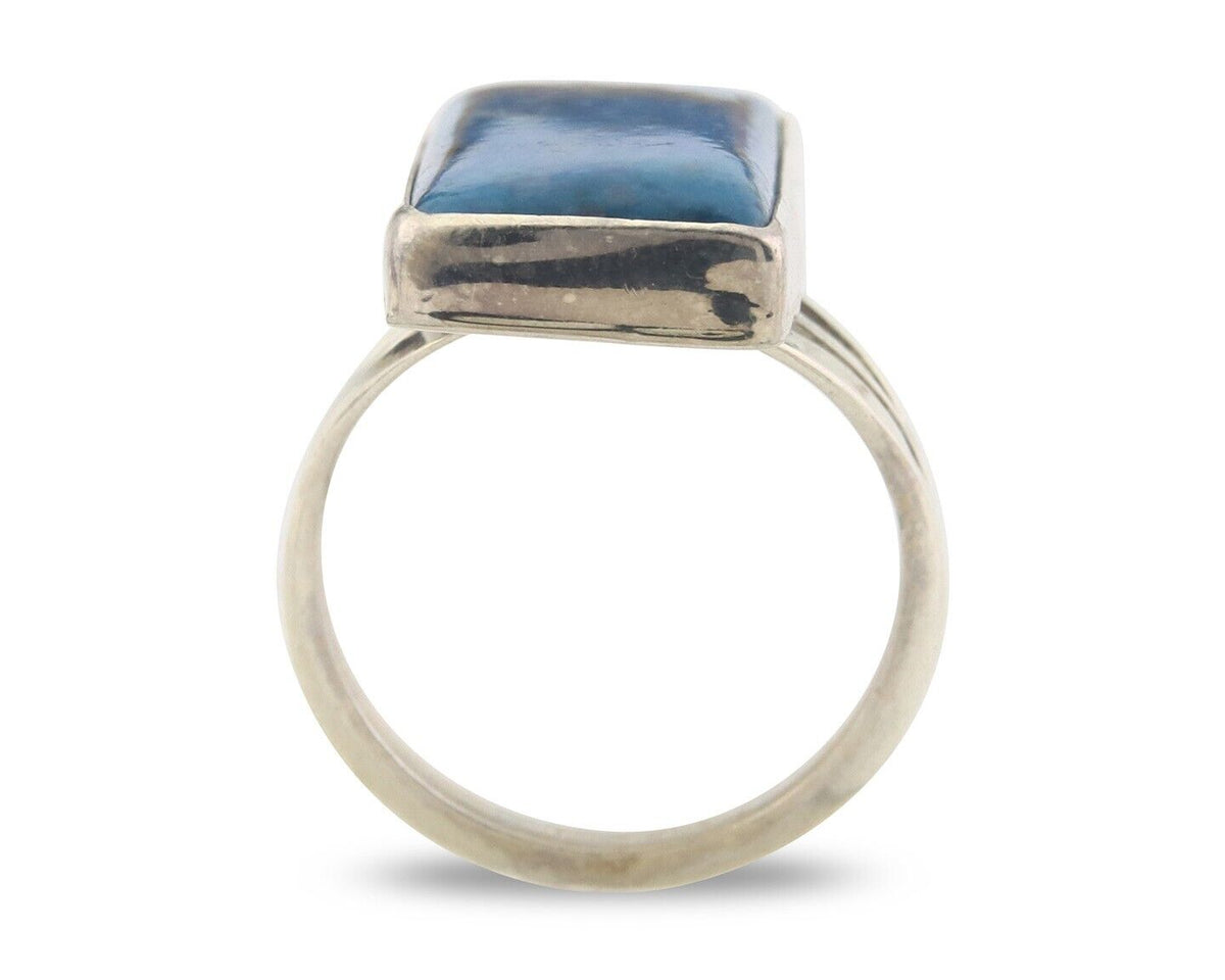 Navajo Ring 925 Sterling Lapis Handmade Native Artist C.80's Size 6.0