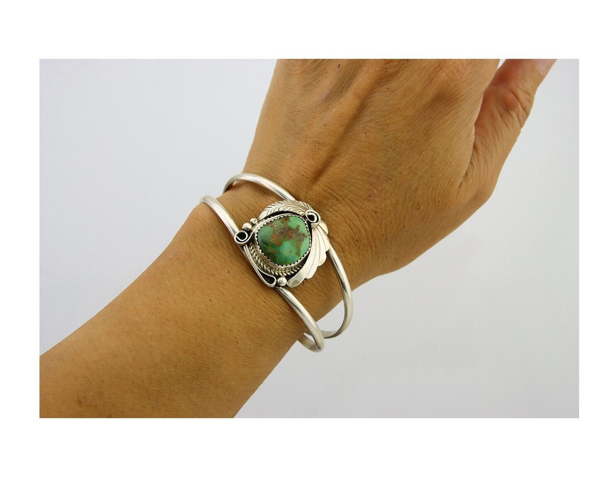 Navajo Cuff Bracelet 925 Silver Turquoise Artist Signed C Davis C.80's