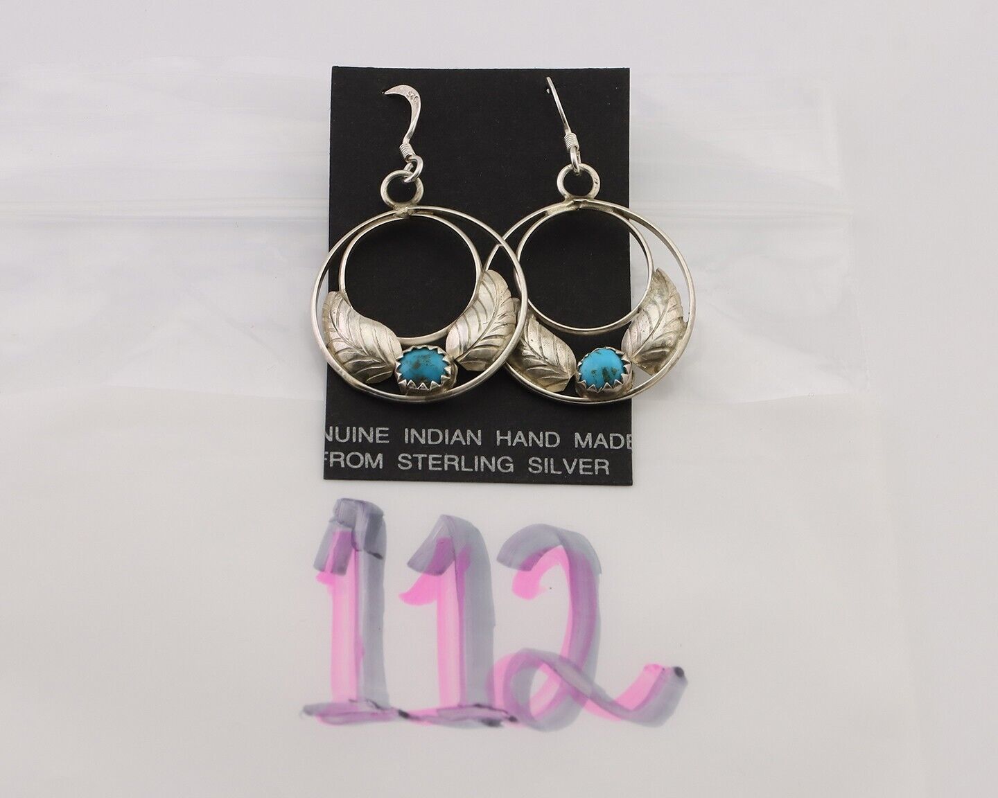 Navajo Handmade Dangle Earrings 925 Silver Blue Turquoise Native Artist C.80s