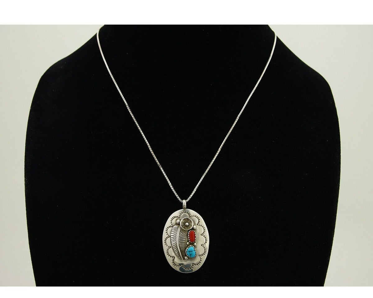 Navajo Necklace 925 Silver Spiderweb Turquoise Native American Artist C.80's